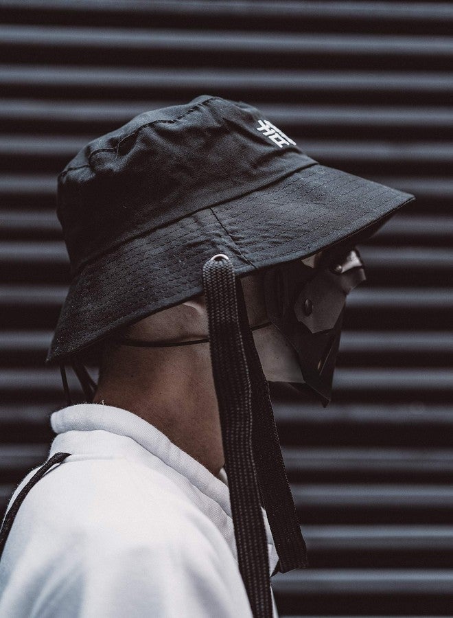 Niepce Inc Japanese Streetwear Men's Techwear Bucket Hat with String Black - Image 4